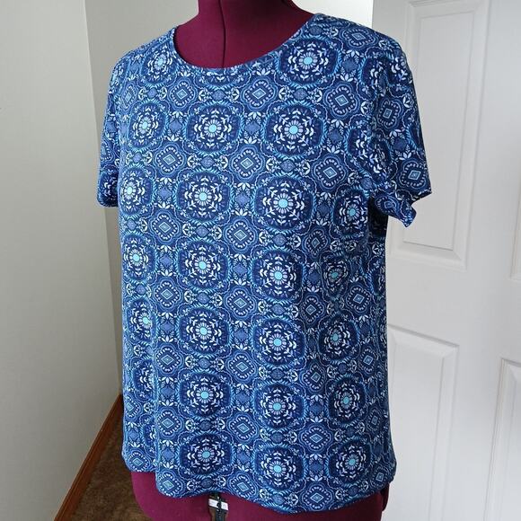 Croft & Barrow The Classic Tee XL Blue geometric kaleidoscope mandala tile print - Picture 1 of 10